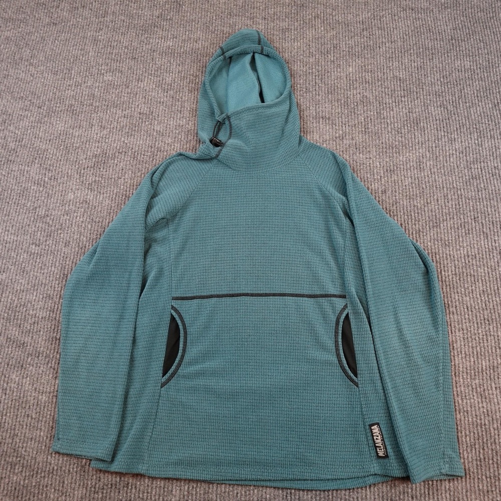 Melanzana Hoodie Womens Medium Blue Micro Grid Fleece Pullover Hiking Outdoor